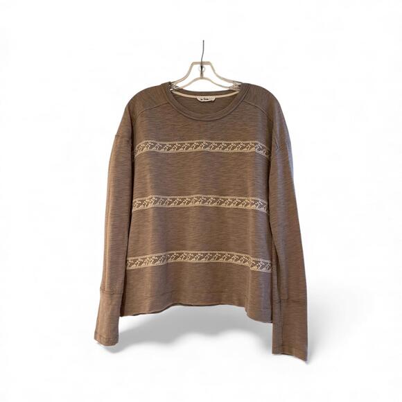 Long Sleeve Brown Women's Top with Patterned Stripes Contemporary Size SM - Picture 2 of 8